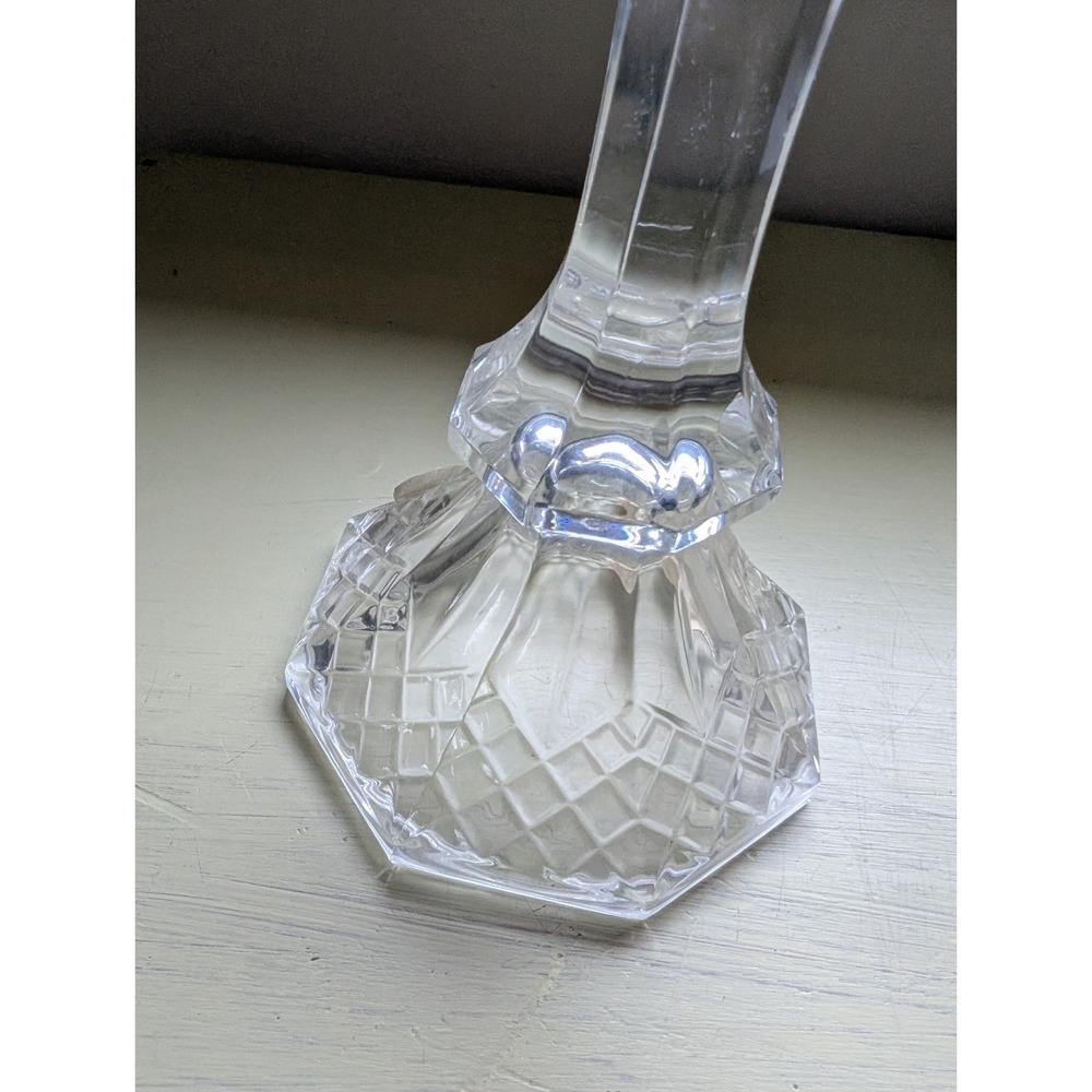 Vintage Crystal Cut Glass Candle Stick Holders 8" Tapered Set of 2 - Picture 6 of 11